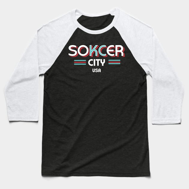 Kansas City Soccer City USA Current Black Baseball T-Shirt by Fountain City Designs KC